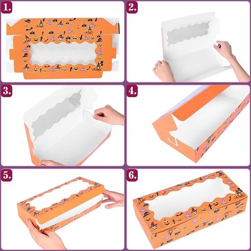 16Pcs Halloween Treat Boxes Halloween Cookie Boxes with Window Ghost Boo Pumpkin Skull Black Cat Pattern Bakery Boxes for Cupcake Candies Donuts for Trick or Treat Party Supplies in Saudi Arabia