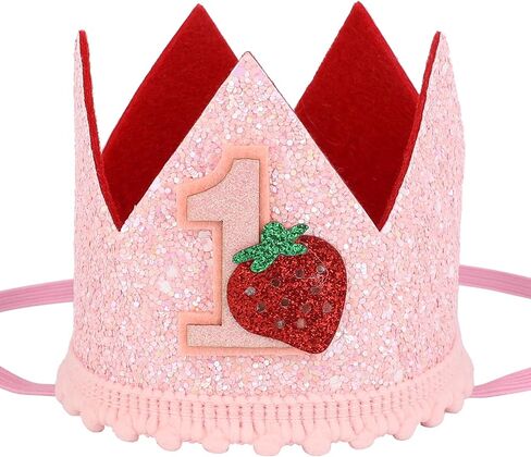 Berry First Birthday Hat for Girls, Sweet Pink Sequin Strawberry Crown Headband Cute 1st Birthday Party Celebration Cap for Cake Photo Props Baby Shower Decoration Supplies in Saudi Arabia
