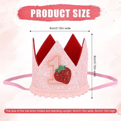 Berry First Birthday Hat for Girls, Sweet Pink Sequin Strawberry Crown Headband Cute 1st Birthday Party Celebration Cap for Cake Photo Props Baby Shower Decoration Supplies in Saudi Arabia