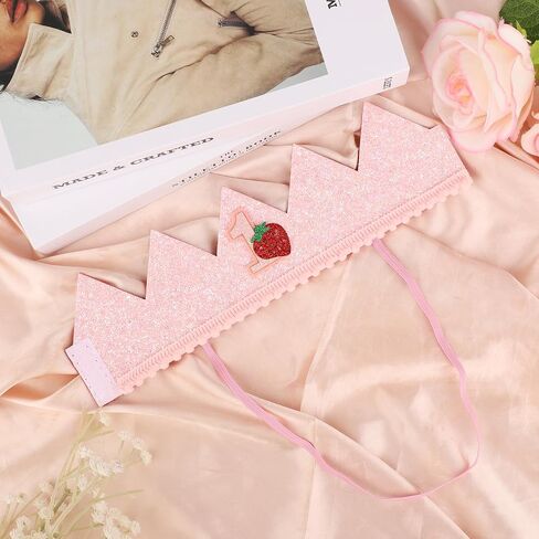 Berry First Birthday Hat for Girls, Sweet Pink Sequin Strawberry Crown Headband Cute 1st Birthday Party Celebration Cap for Cake Photo Props Baby Shower Decoration Supplies in Saudi Arabia