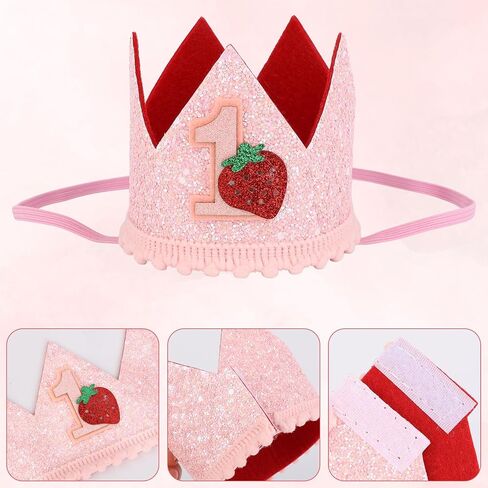 Berry First Birthday Hat for Girls, Sweet Pink Sequin Strawberry Crown Headband Cute 1st Birthday Party Celebration Cap for Cake Photo Props Baby Shower Decoration Supplies in Saudi Arabia