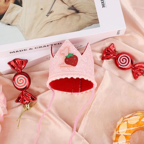 Berry First Birthday Hat for Girls, Sweet Pink Sequin Strawberry Crown Headband Cute 1st Birthday Party Celebration Cap for Cake Photo Props Baby Shower Decoration Supplies in Saudi Arabia