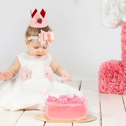 Berry First Birthday Hat for Girls, Sweet Pink Sequin Strawberry Crown Headband Cute 1st Birthday Party Celebration Cap for Cake Photo Props Baby Shower Decoration Supplies in Saudi Arabia