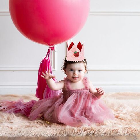 Berry First Birthday Hat for Girls, Sweet Pink Sequin Strawberry Crown Headband Cute 1st Birthday Party Celebration Cap for Cake Photo Props Baby Shower Decoration Supplies in Saudi Arabia