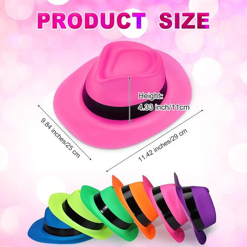 Handepo 96 Pcs Neon Gangster Hats 12 Inch Neon Hats for Glow Party Mafia Style Party Bright Dress Decor for Music Disco Props Favors Photo Booth Gangster Decorations in Saudi Arabia