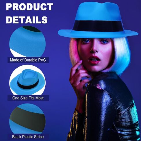 Handepo 96 Pcs Neon Gangster Hats 12 Inch Neon Hats for Glow Party Mafia Style Party Bright Dress Decor for Music Disco Props Favors Photo Booth Gangster Decorations in Saudi Arabia