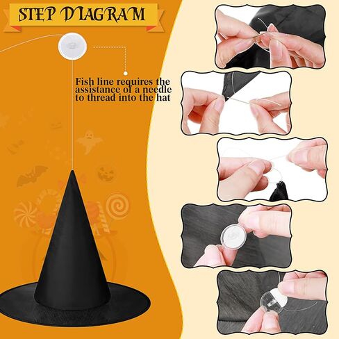 SATINIOR 24 Pcs Halloween Decorations 12 Pcs Mini Witch Hats and 12 Pcs Mini Broom Include Hanging Rope and Seamless Hooks for Halloween Witch Party Decorations Witch Craft Floating Witch Hats in Saudi Arabia