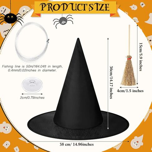 SATINIOR 24 Pcs Halloween Decorations 12 Pcs Mini Witch Hats and 12 Pcs Mini Broom Include Hanging Rope and Seamless Hooks for Halloween Witch Party Decorations Witch Craft Floating Witch Hats in Saudi Arabia
