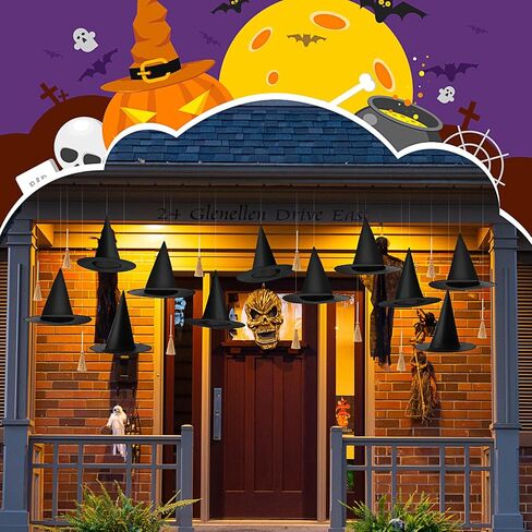 SATINIOR 24 Pcs Halloween Decorations 12 Pcs Mini Witch Hats and 12 Pcs Mini Broom Include Hanging Rope and Seamless Hooks for Halloween Witch Party Decorations Witch Craft Floating Witch Hats in Saudi Arabia