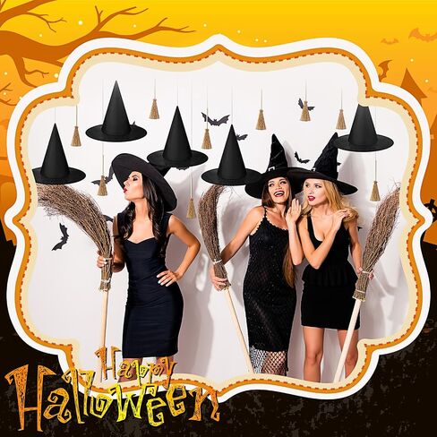 SATINIOR 24 Pcs Halloween Decorations 12 Pcs Mini Witch Hats and 12 Pcs Mini Broom Include Hanging Rope and Seamless Hooks for Halloween Witch Party Decorations Witch Craft Floating Witch Hats in Saudi Arabia
