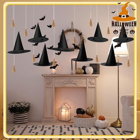 SATINIOR 24 Pcs Halloween Decorations 12 Pcs Mini Witch Hats and 12 Pcs Mini Broom Include Hanging Rope and Seamless Hooks for Halloween Witch Party Decorations Witch Craft Floating Witch Hats in Saudi Arabia