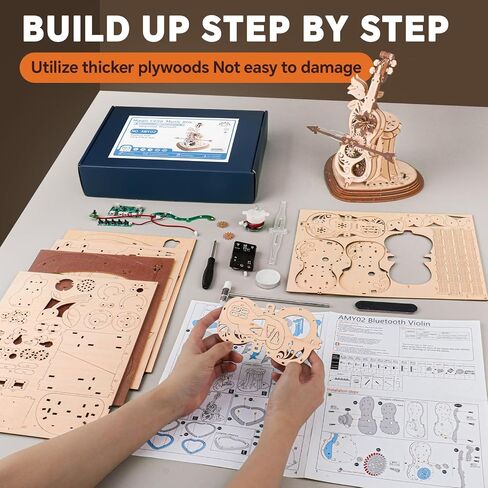BTEC 3D الألغاز الخشبية للبالغين ، الكمان الخشبي بلوتوث للبالغين/المراهقين ، مجموعة طرازات مربع الموسيقى DIY ، بناء مجموعات السحرية طراز التشيلو مجموعة فريدة من نوعها ديكور المنزل للرجال الهوايات للنساء لعيد الميلاد in Kuwait
