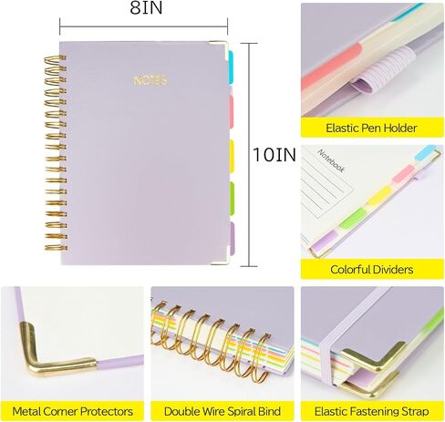 Layway 5 Subject College Ruled Notebook, Hardcover Spiral with Removable Dividers - 8x10 Inch 300 Pages No Bleed Paper for School, College, Work, Students (Pink) in Kuwait