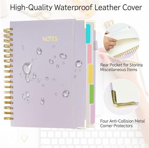 Layway 5 Subject College Ruled Notebook, Hardcover Spiral with Removable Dividers - 8x10 Inch 300 Pages No Bleed Paper for School, College, Work, Students (Pink) in Kuwait