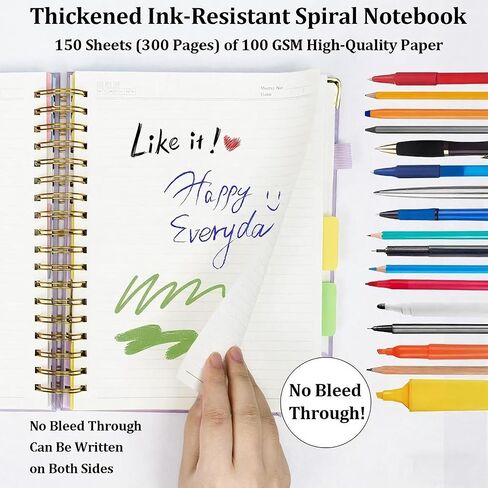 Layway 5 Subject College Ruled Notebook, Hardcover Spiral with Removable Dividers - 8x10 Inch 300 Pages No Bleed Paper for School, College, Work, Students (Pink) in Kuwait