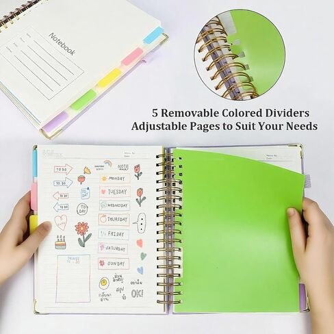 Layway 5 Subject College Ruled Notebook, Hardcover Spiral with Removable Dividers - 8x10 Inch 300 Pages No Bleed Paper for School, College, Work, Students (Pink) in Kuwait