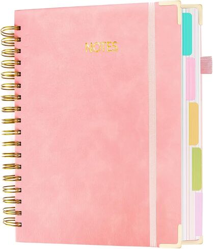Layway 5 Subject College Ruled Notebook, Hardcover Spiral with Removable Dividers - 8x10 Inch 300 Pages No Bleed Paper for School, College, Work, Students (Pink) in Kuwait