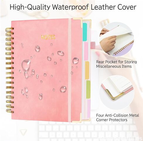 Layway 5 Subject College Ruled Notebook, Hardcover Spiral with Removable Dividers - 8x10 Inch 300 Pages No Bleed Paper for School, College, Work, Students (Pink) in Kuwait
