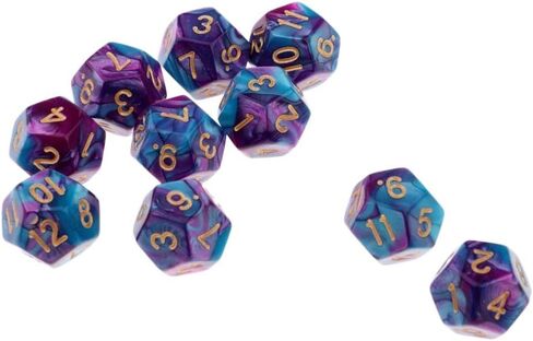 مجموعة من 10 D12 Polyhedron Dice للعبة D&D TRPG - الزهر المحمول الوزن مع ألوان مزدوجة للمشغلات على الطاولة و Wargames - مجموعة نرد 12 من الجوانب - 18 ملم ، الأرجواني+الأزرق in Kuwait