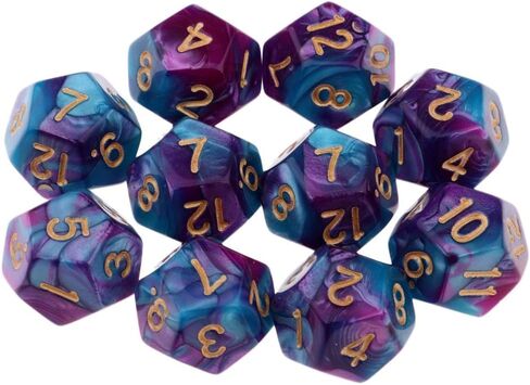 مجموعة من 10 D12 Polyhedron Dice للعبة D&D TRPG - الزهر المحمول الوزن مع ألوان مزدوجة للمشغلات على الطاولة و Wargames - مجموعة نرد 12 من الجوانب - 18 ملم ، الأرجواني+الأزرق in Kuwait