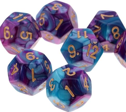 مجموعة من 10 D12 Polyhedron Dice للعبة D&D TRPG - الزهر المحمول الوزن مع ألوان مزدوجة للمشغلات على الطاولة و Wargames - مجموعة نرد 12 من الجوانب - 18 ملم ، الأرجواني+الأزرق in Kuwait