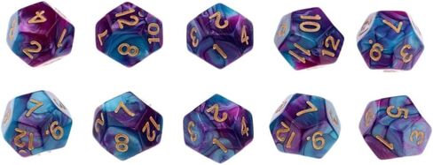 مجموعة من 10 D12 Polyhedron Dice للعبة D&D TRPG - الزهر المحمول الوزن مع ألوان مزدوجة للمشغلات على الطاولة و Wargames - مجموعة نرد 12 من الجوانب - 18 ملم ، الأرجواني+الأزرق in Kuwait