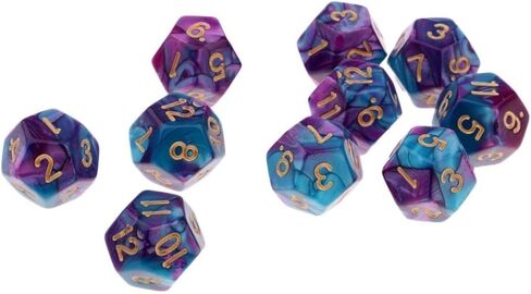 مجموعة من 10 D12 Polyhedron Dice للعبة D&D TRPG - الزهر المحمول الوزن مع ألوان مزدوجة للمشغلات على الطاولة و Wargames - مجموعة نرد 12 من الجوانب - 18 ملم ، الأرجواني+الأزرق in Kuwait
