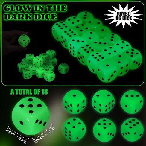 18 pcs 30mm توهج في Dark Dice كبير jumbo acrylic d6 dice للكازينو ، والفحم ، وألعاب الطاولة وأفضل حفلات ألعاب الطاولة in Saudi Arabia