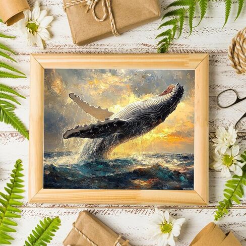 VNUIEHG DIY Paint by Numbers for Adults Beginner, Whale Spouting Water as It Breaches, Adult Crafts Adults Paint by Number Kits, Room Decor Gift (16x20 inch, No Frame) in Saudi Arabia