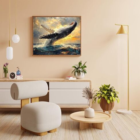 VNUIEHG DIY Paint by Numbers for Adults Beginner, Whale Spouting Water as It Breaches, Adult Crafts Adults Paint by Number Kits, Room Decor Gift (16x20 inch, No Frame) in Saudi Arabia