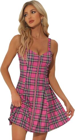 Allegra K Women's Plaid Zipper Front Christmas Xmas Party Strap Sleeveless Tube Mini A-Line Dress in Saudi Arabia