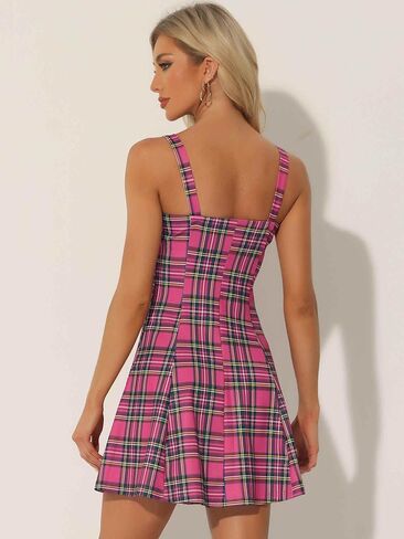 Allegra K Women's Plaid Zipper Front Christmas Xmas Party Strap Sleeveless Tube Mini A-Line Dress in Saudi Arabia