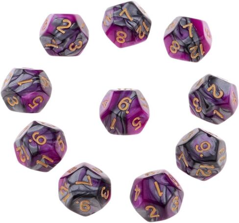 مجموعة من 10 D12 Polyhedron Dice للعبة D&D TRPG - الزهر المحمول الوزن مع ألوان مزدوجة للمشغلات على الطاولة و Wargames - مجموعة نرد 12 من الجوانب - 18 ملم ، الأرجواني+الأزرق in Kuwait