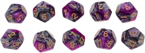 مجموعة من 10 D12 Polyhedron Dice للعبة D&D TRPG - الزهر المحمول الوزن مع ألوان مزدوجة للمشغلات على الطاولة و Wargames - مجموعة نرد 12 من الجوانب - 18 ملم ، الأرجواني+الأزرق in Kuwait