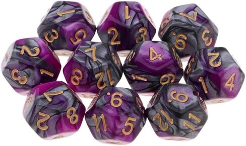 مجموعة من 10 D12 Polyhedron Dice للعبة D&D TRPG - الزهر المحمول الوزن مع ألوان مزدوجة للمشغلات على الطاولة و Wargames - مجموعة نرد 12 من الجوانب - 18 ملم ، الأرجواني+الأزرق in Kuwait