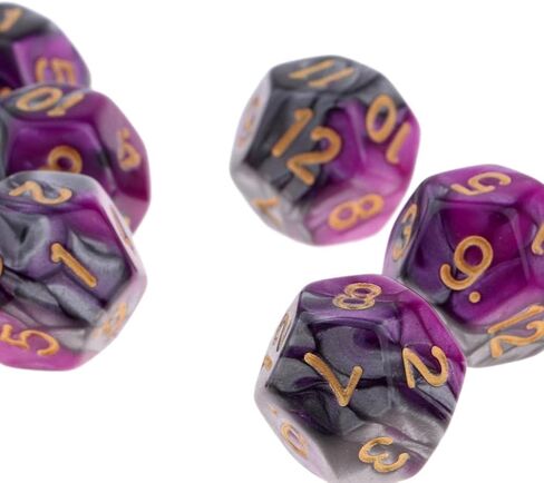 مجموعة من 10 D12 Polyhedron Dice للعبة D&D TRPG - الزهر المحمول الوزن مع ألوان مزدوجة للمشغلات على الطاولة و Wargames - مجموعة نرد 12 من الجوانب - 18 ملم ، الأرجواني+الأزرق in Kuwait