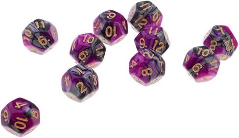 مجموعة من 10 D12 Polyhedron Dice للعبة D&D TRPG - الزهر المحمول الوزن مع ألوان مزدوجة للمشغلات على الطاولة و Wargames - مجموعة نرد 12 من الجوانب - 18 ملم ، الأرجواني+الأزرق in Kuwait