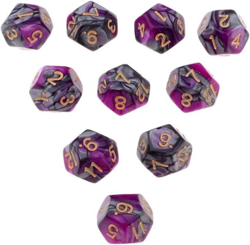 مجموعة من 10 D12 Polyhedron Dice للعبة D&D TRPG - الزهر المحمول الوزن مع ألوان مزدوجة للمشغلات على الطاولة و Wargames - مجموعة نرد 12 من الجوانب - 18 ملم ، الأرجواني+الأزرق in Kuwait