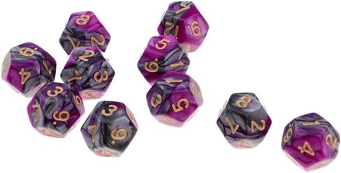 مجموعة من 10 D12 Polyhedron Dice للعبة D&D TRPG - الزهر المحمول الوزن مع ألوان مزدوجة للمشغلات على الطاولة و Wargames - مجموعة نرد 12 من الجوانب - 18 ملم ، الأرجواني+الأزرق in Kuwait