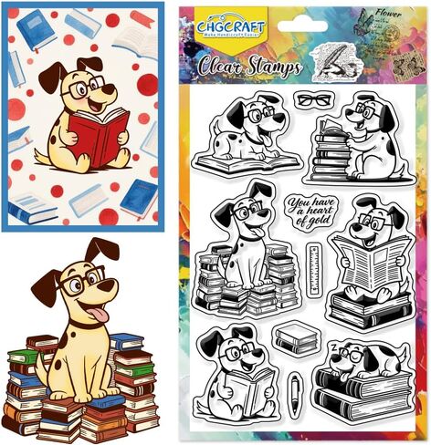 Chgcraft Dog Reading Clear Stamps Learning Animal Stamps Silicone Silicone Clear Stamp Seals for DIY Scrapbooking Photo Decoration ، 4.3x6.3 Inch in Saudi Arabia