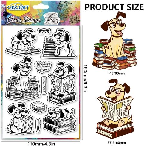 Chgcraft Dog Reading Clear Stamps Learning Animal Stamps Silicone Silicone Clear Stamp Seals for DIY Scrapbooking Photo Decoration ، 4.3x6.3 Inch in Saudi Arabia