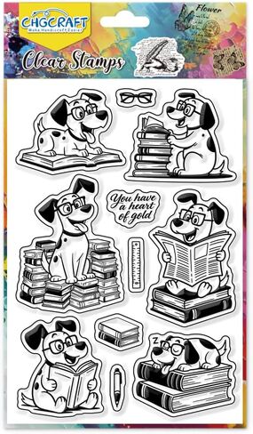 Chgcraft Dog Reading Clear Stamps Learning Animal Stamps Silicone Silicone Clear Stamp Seals for DIY Scrapbooking Photo Decoration ، 4.3x6.3 Inch in Saudi Arabia