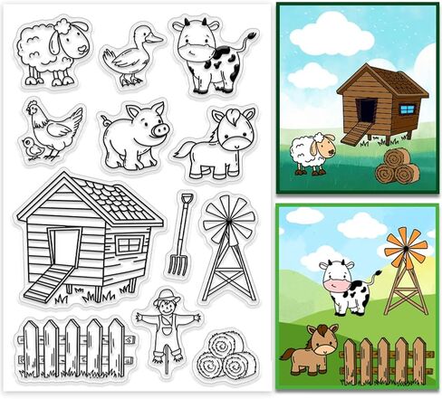 PH PandaHall Farm Animals Clear Stamp for Scrapbooking, Cartoon Animals Silicone Stamp Pig Duck Sheep Horse Cow Transparent Rubber Stamp for Card Making Decoration, Book, Journal, Gift Tags in Saudi Arabia