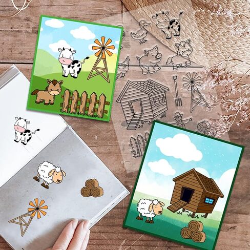 PH PandaHall Farm Animals Clear Stamp for Scrapbooking, Cartoon Animals Silicone Stamp Pig Duck Sheep Horse Cow Transparent Rubber Stamp for Card Making Decoration, Book, Journal, Gift Tags in Saudi Arabia