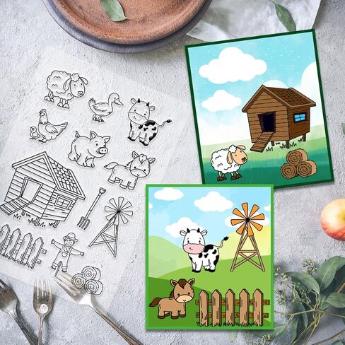 PH PandaHall Farm Animals Clear Stamp for Scrapbooking, Cartoon Animals Silicone Stamp Pig Duck Sheep Horse Cow Transparent Rubber Stamp for Card Making Decoration, Book, Journal, Gift Tags in Saudi Arabia