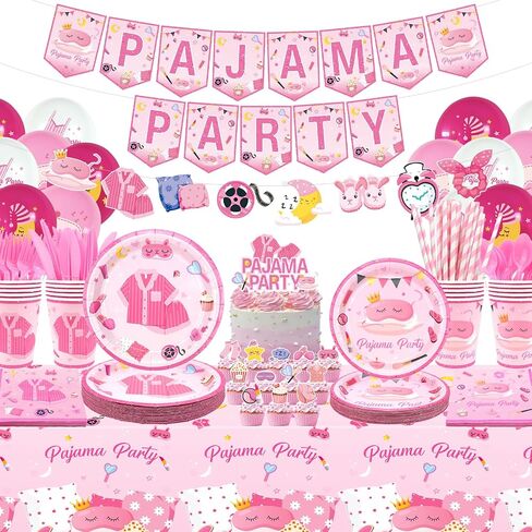 Pajama Birthday Party Decorations - Pajama Party Supplies including Banner, Plate, Cake Topper, Cup, Napkin, Balloon, Tablecloth - Serves 20 in Saudi Arabia