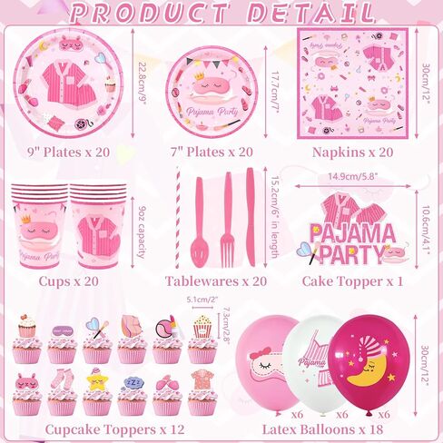 Pajama Birthday Party Decorations - Pajama Party Supplies including Banner, Plate, Cake Topper, Cup, Napkin, Balloon, Tablecloth - Serves 20 in Saudi Arabia