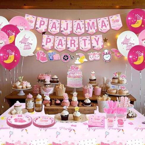 Pajama Birthday Party Decorations - Pajama Party Supplies including Banner, Plate, Cake Topper, Cup, Napkin, Balloon, Tablecloth - Serves 20 in Saudi Arabia