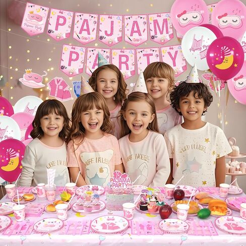 Pajama Birthday Party Decorations - Pajama Party Supplies including Banner, Plate, Cake Topper, Cup, Napkin, Balloon, Tablecloth - Serves 20 in Saudi Arabia