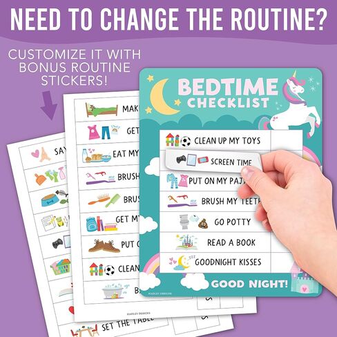 Magnetic Morning & Bedtime Routine Chart for Kids - Customizable Toddler Daily Schedule Board with Dry Erase Surface, Stickers & Marker, Build Habits with Visual Checklists, Unicorn Theme in Saudi Arabia